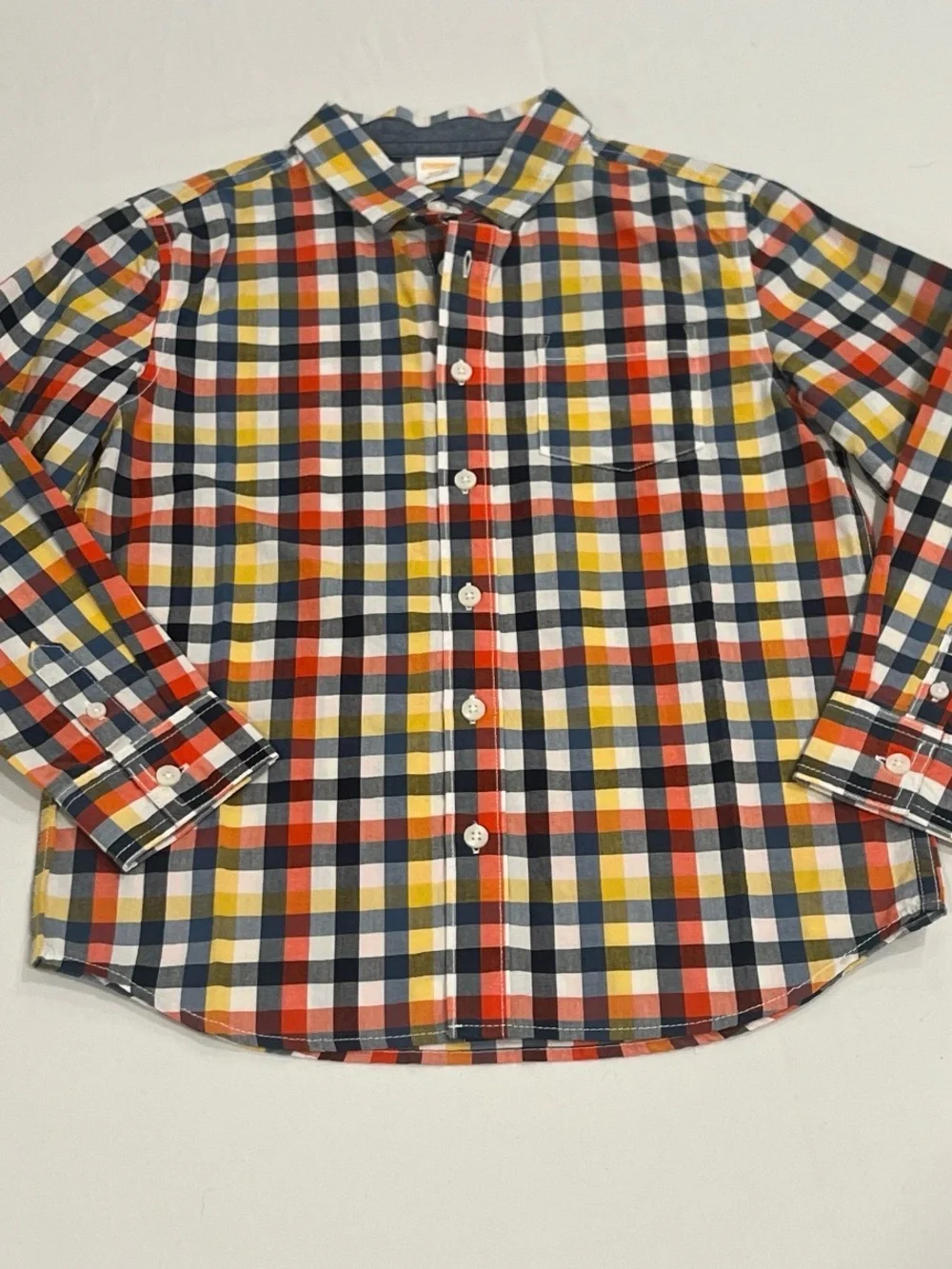 Gymboree Multicolor Plaid Button-Down Shirt (Navy, Orange, Yellow, White)